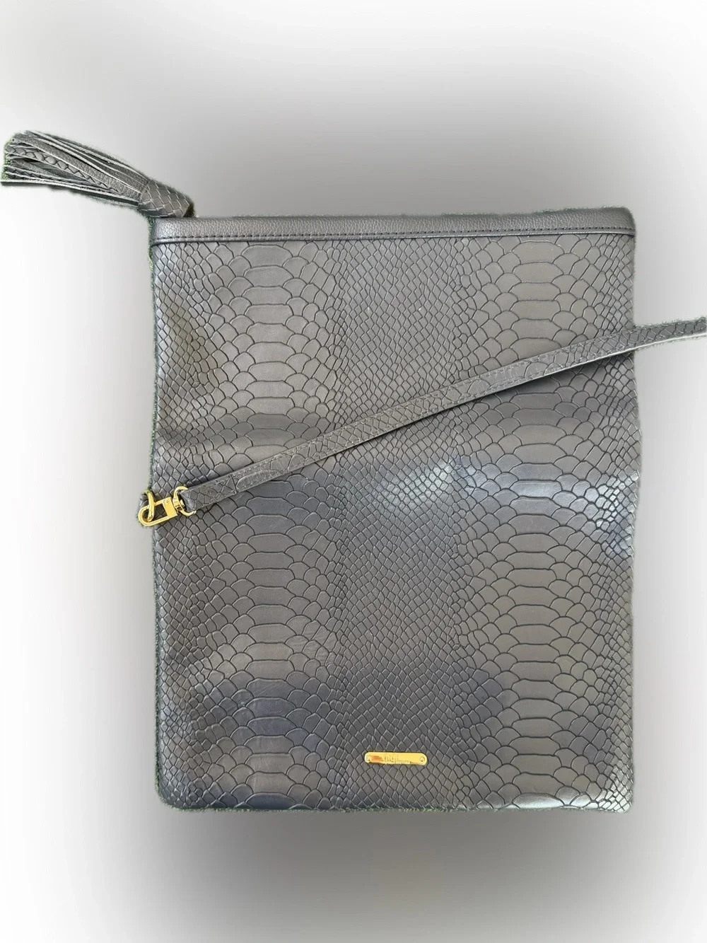 GiGi New York Stella Fold-Over Clutch/Crossbody in Navy Embossed Python Leather